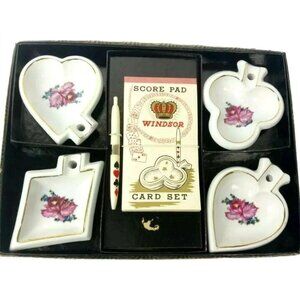 Vintage Windsor Porcelain Trays Rose Suit Card Game Poker Bridge Score pad Set